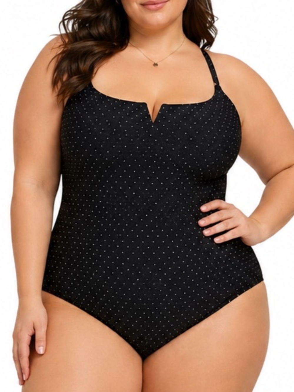 ISLAND RAYS Black Micro Dot One Piece Swimsuit Pinup Retro Modest Resort Size 2X